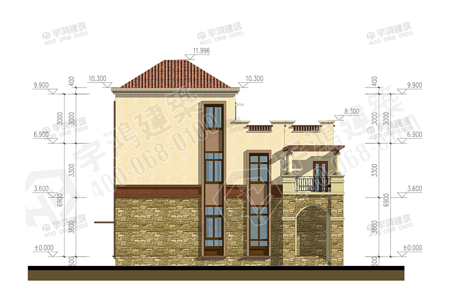 9x13米西班牙三層鄉(xiāng)村別墅設計圖紙