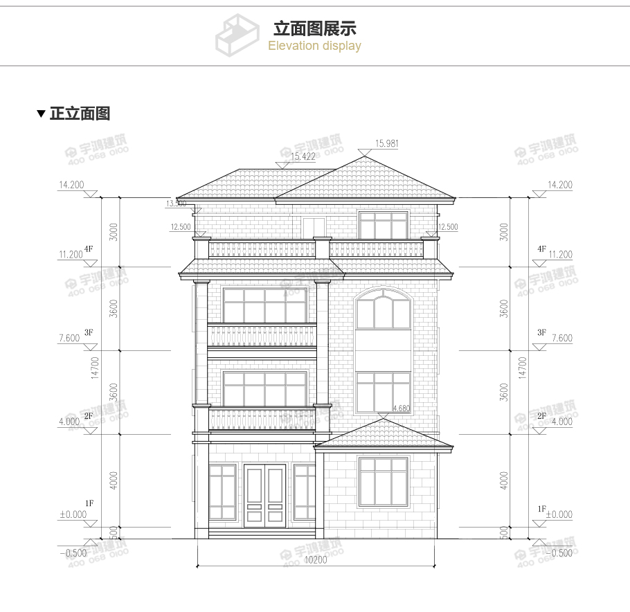 漂亮四層帶露臺(tái)農(nóng)村別墅設(shè)計(jì)圖紙