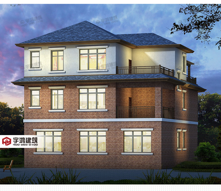 180平英式帶露臺農村小別墅設計圖及效果圖