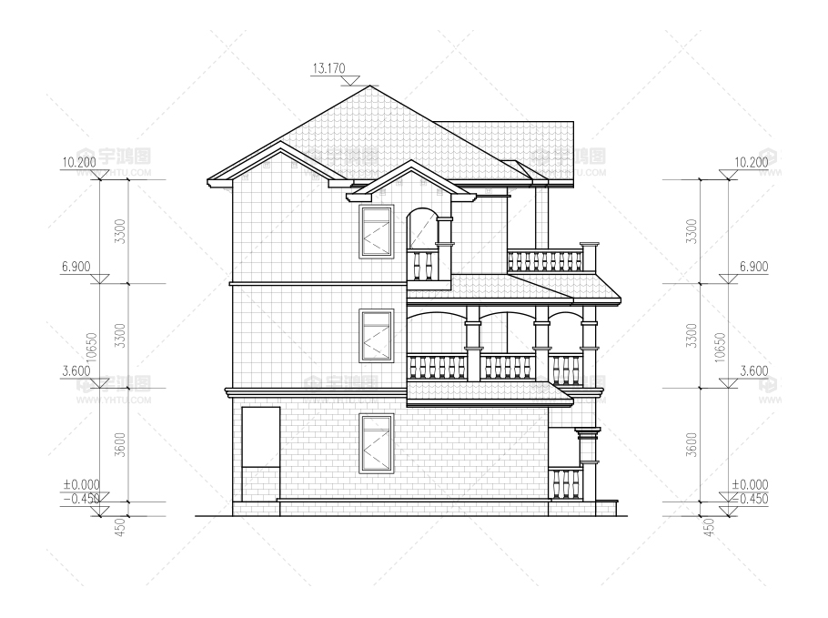 120平方米帶客廳中空農村房屋設計圖紙，外觀高端大氣